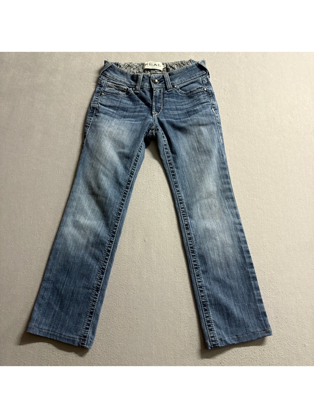 Ariat REAL Denim Jeans Womens 25S Blue Stretch Bootcut Mid Rise Distressed
